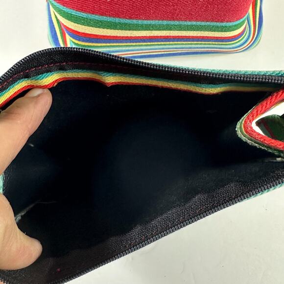 Vintage 90s Kate Spade Canvas Rainbow Striped Bag Purse Footed Bottom Coin Purse - Picture 7 of 16